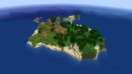 This survival island's village may not appear at all depending on the version of the game being played (Image via Mojang)